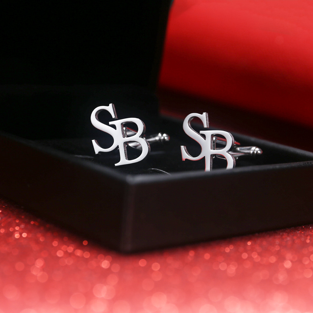Mens Grooming Box - Tangula Custom Initials Cufflinks Stainless steel