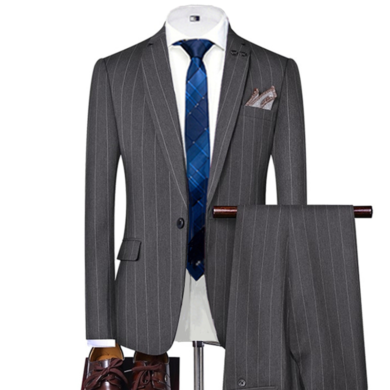 Grey/Black Striped Mens Suits  - Men Grooming Outfit ulasan dan harga