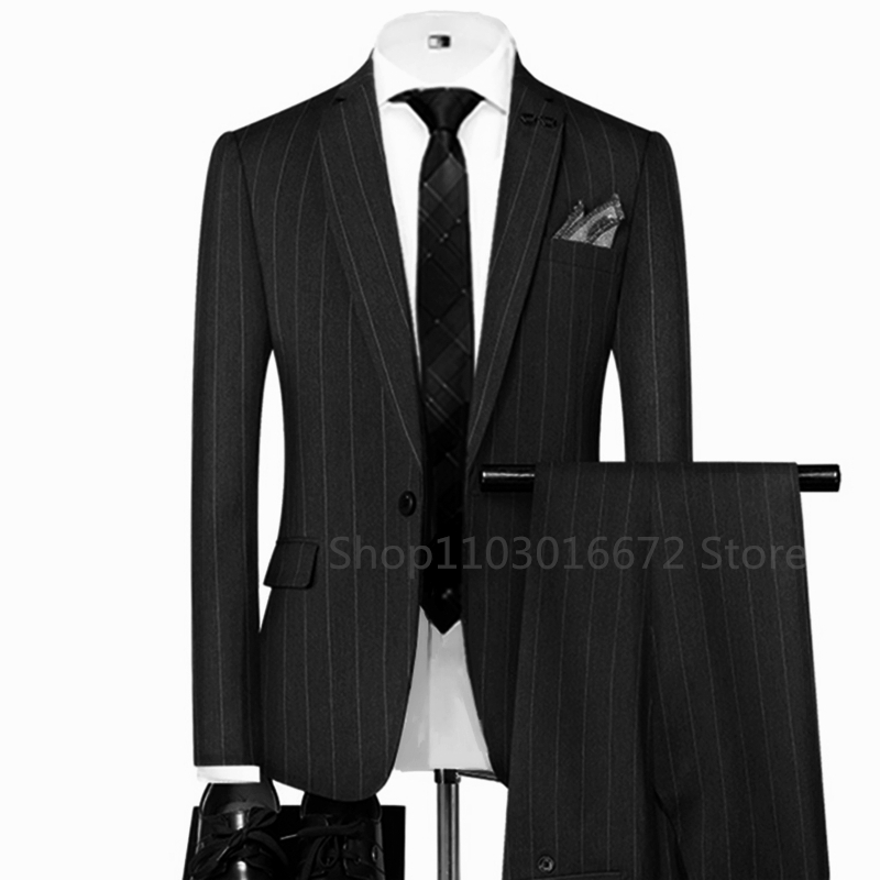 Grey/Black Striped Mens Suits  - Men Grooming Outfit ulasan dan harga