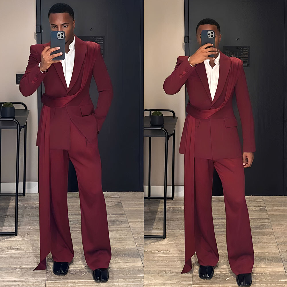 Burgundy New Men's Suit 2-piec - Men Grooming Outfit ulasan dan harga