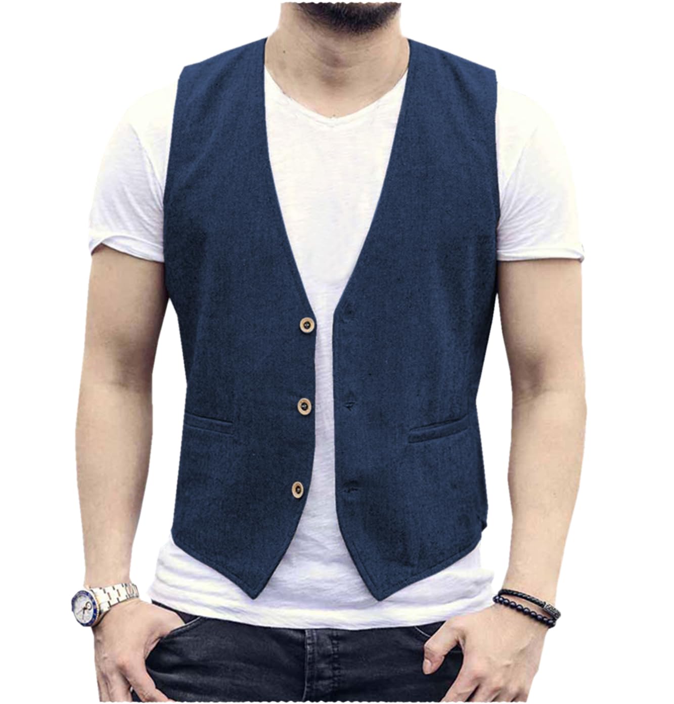 Linen Men Vest Wedding Groom S - Men Grooming Outfit ulasan dan harga
